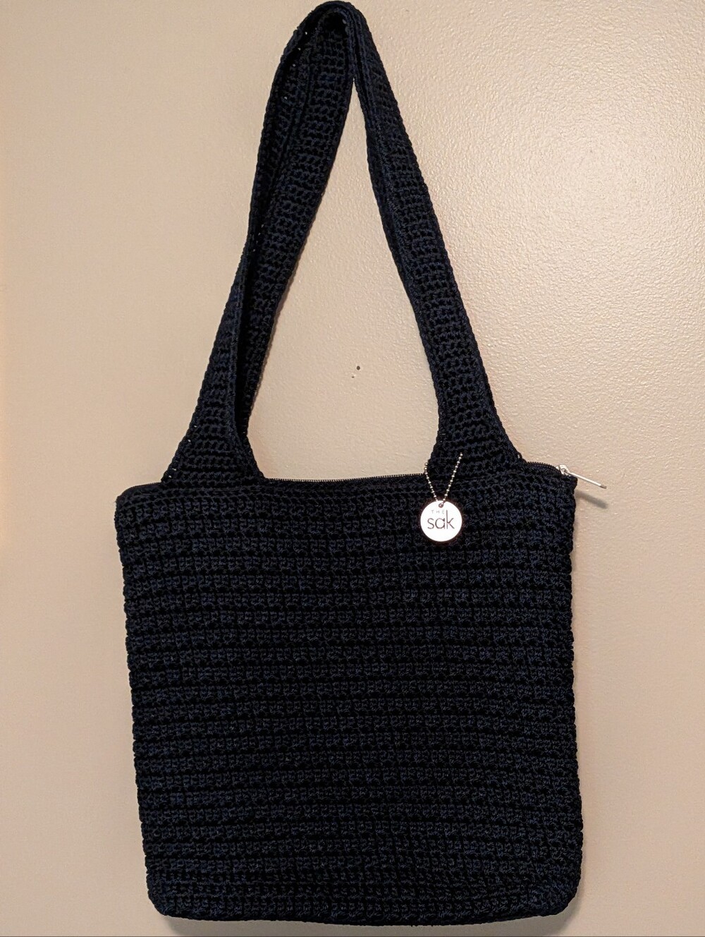 The Sak Black Crochet Shoulder Tote Bag